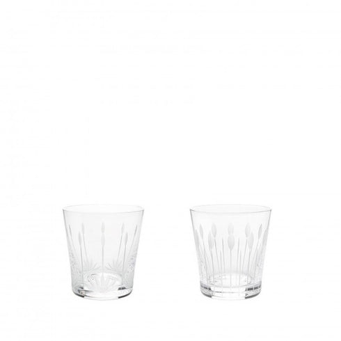 Lalique Set 2 Lotus Dew Tumblers Buds and Blossoms