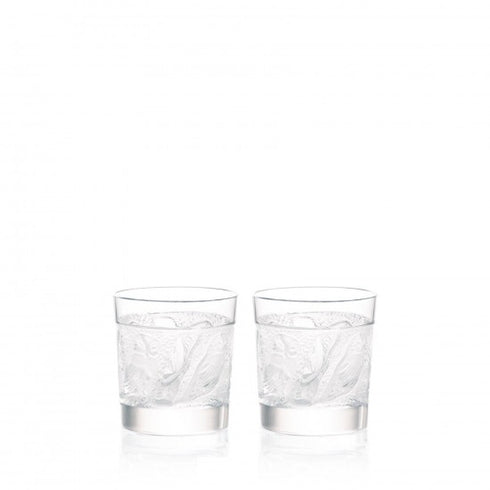 Lalique Set 2 Owl Old Fashion Tumblers