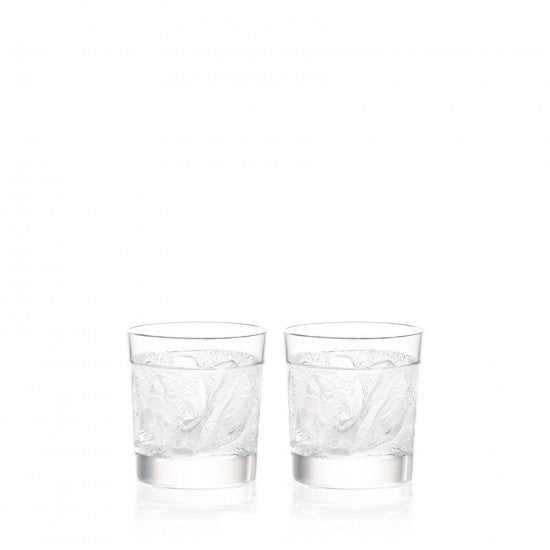 Lalique Set 2 Owl Old Fashion Tumblers