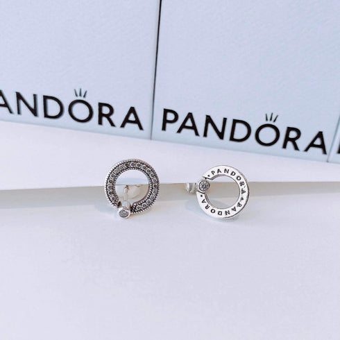 Pandora 299486C01 Pavé & Logo Circle Reversible Stud Earrings - Sterling Silver