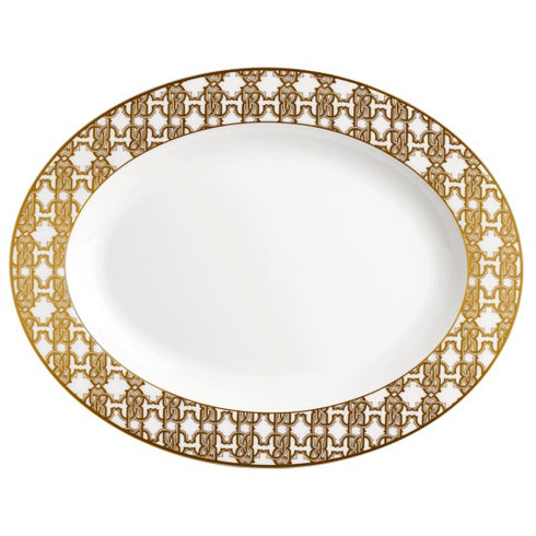 Roberto Cavalli Monogram Gold Oval Plate 36 cm