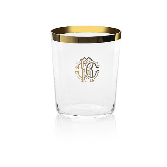 Roberto Cavalli New Monogram Gold Set 2 Old Fashion Glass