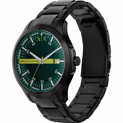 Reloj para hombre Armani Exchange AX2450 - Pulsera de acero inoxidable negro, esfera verde