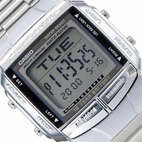 Casio DB-360N-1A Men's Databank Digital Watch, Silver-Tone Stainless Steel Band