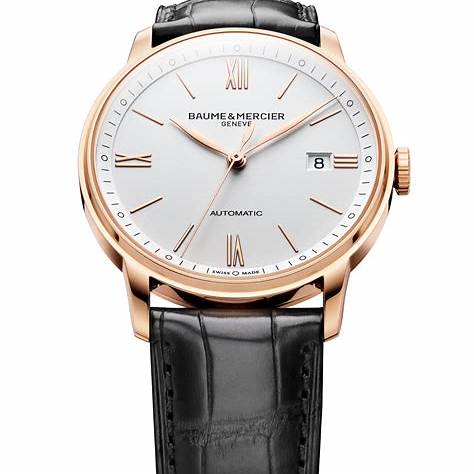 Baume & Mercier Classima 10271 Reloj Automático Hombre - 39mm Esfera Blanca, Caja Oro Rosa 18K, Correa Aligátor Negra