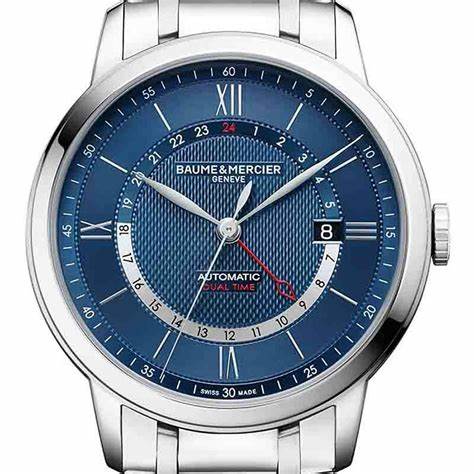Baume & Mercier Classima 10483 Reloj Automático Doble Horario Hombre - 42mm Esfera Azul, Brazalete Acero Inoxidable