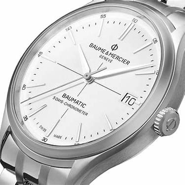 Baume & Mercier Clifton Baumatic MOA10505 Orologio automatico da uomo, quadrante bianco, bracciale in acciaio inossidabile