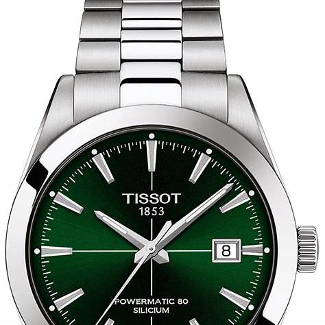 Tissot Gentleman Powermatic 80 Silicium T127.407.11.091.01 Men's Automatic Watch, Green Dial, Stainless Steel Bracelet