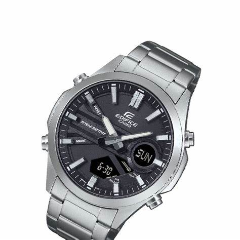 Casio Edifice EFV-C120D-1AEF Herren Analog-Digitaluhr, schwarzes Zifferblatt, Edelstahlarmband