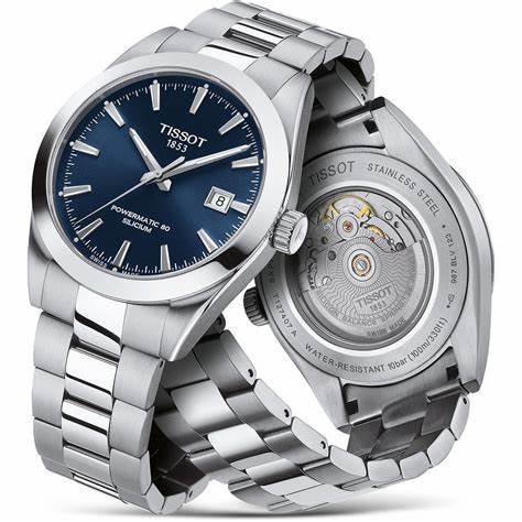 Tissot Gentleman Powermatic 80 Silicium T127.407.11.041.00 Men's Automatic Watch, Blue Dial, Stainless Steel Bracelet