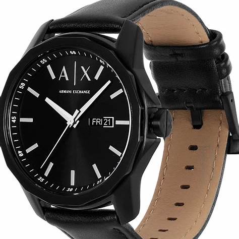 Armani Exchange AX7147SET Set de regalo reloj y pulsera de piel negra para hombre