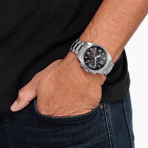 Citizen CB5920-86E Men's Eco-Drive Radio-Controlled Chronograph, Black Dial, Stainless Steel Bracelet