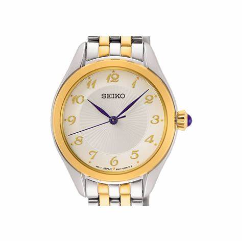 Seiko SUR380P1 Damen-Quarzuhr, Silbernes Zifferblatt, Zweifarbiges Edelstahlarmband