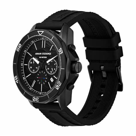 Armani Exchange AX1961 Men's Chronograph Watch - Black Silicone Strap, Black Dial