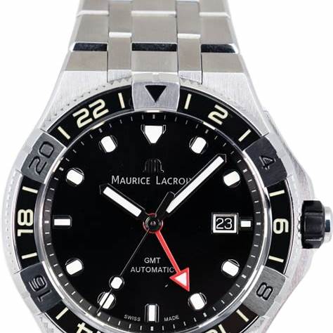 Maurice Lacroix AI6158-SS00F-330-A Men's Aikon Venturer GMT 43mm Watch, Black Dial, Stainless Steel Bracelet