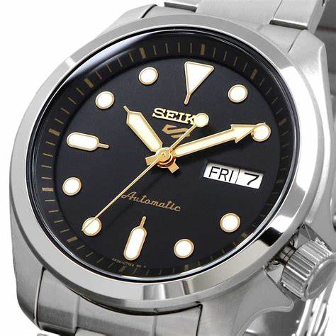 Orologio automatico Seiko 5 Sports SRPE57K1 da uomo, quadrante nero, bracciale in acciaio inossidabile