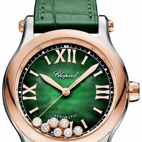 Chopard Happy Sport 36mm Automatic Women's Watch, Green Mother-of-Pearl Dial, Floating Diamonds