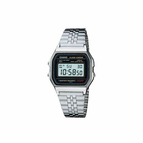 Casio A158W-1DF Reloj digital para hombre, correa de acero inoxidable, diseño retro clásico**