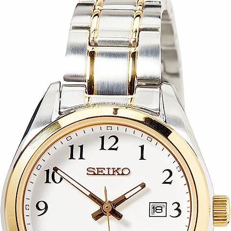 Seiko SUR466P1 Damen-Quarzuhr, weißes Zifferblatt, zweifarbiges Edelstahlarmband