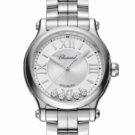 Chopard Happy Sport 33mm Automatic Women's Watch, Silver Dial, Floating Diamonds