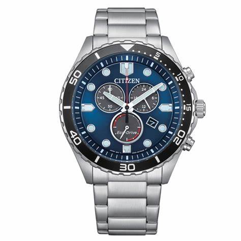 Citizen AT2560-84L Men's Eco-Drive Chronograph Watch - 43mm Blue Dial, Stainless Steel Bracelet