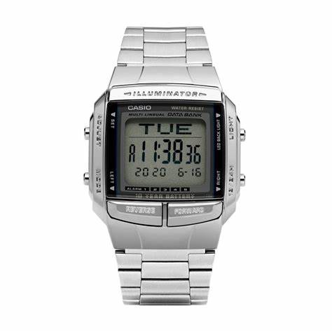 Reloj digital para hombre Casio DB-360-1ASDF, correa de acero inoxidable tono plateado