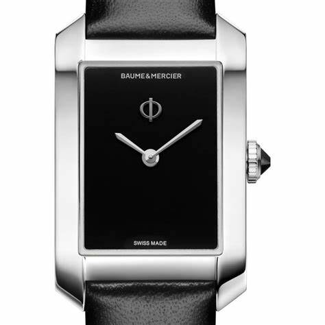 Baume & Mercier Hampton 10760 Reloj de cuarzo para mujer, esfera negra, correa de piel negra
