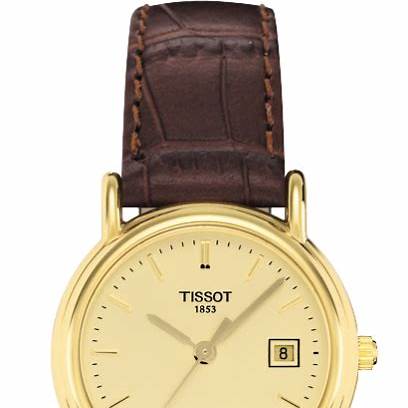 Tissot Goldrun T71.3.126.21 Men's Quartz Watch, Champagne Dial, 18K Gold Case, Leather Strap