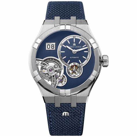 Maurice Lacroix AI6118-SS00E-430-C Men's Aikon Master Grand Date 45mm Watch, Blue Dial, Stainless Steel Bracelet