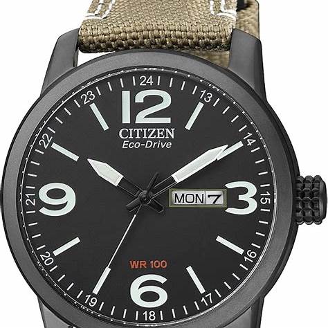 Citizen BM8476-23E Men's Eco-Drive Military Watch, Black Dial, Beige Canvas Strap