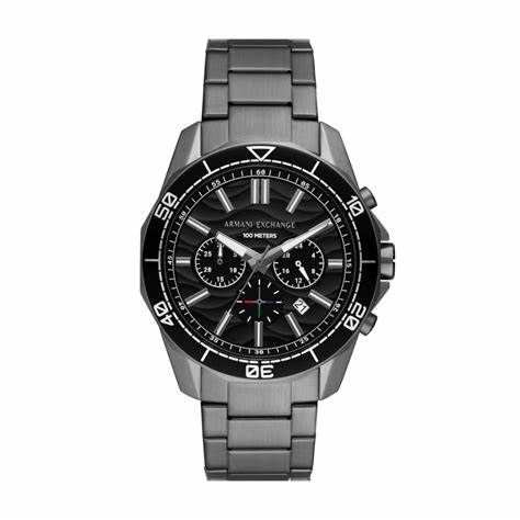 Armani Exchange AX1959 Men's Chronograph Watch - Gunmetal Stainless Steel Bracelet, Black Dial