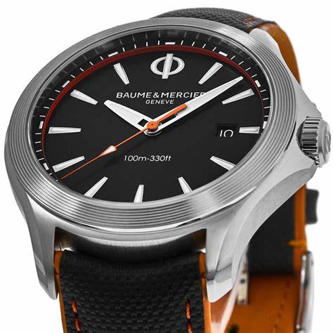 Orologio al quarzo Baume & Mercier Clifton Club 10411 Uomo - Quadrante nero 42 mm, cinturino in pelle nera