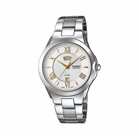 Casio BEM-130D-7AVDF Herren Analog Edelstahl Uhr mit Kompass-Lünette