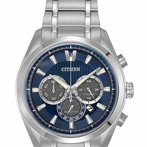 Citizen CA4010-58L Men's Eco-Drive Super Titanium Chronograph, Blue Dial, Titanium Bracelet