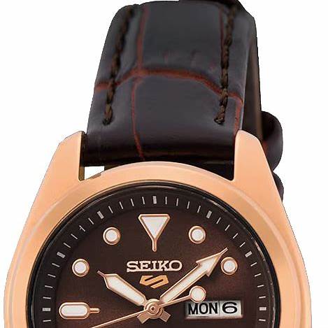 Seiko 5 Sports SRE006K1 Women's Automatic Watch, Brown Dial, Brown Leather Strap