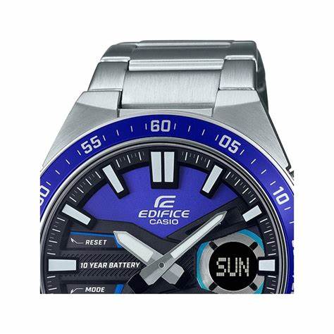 Casio Edifice EFV-C110D-2AVEF Herren Analog-Digitaluhr mit blauem Zifferblatt und Edelstahlarmband