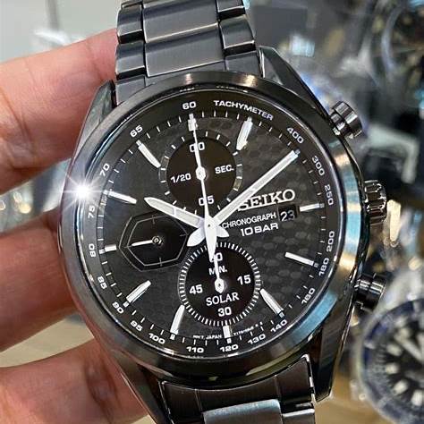 Seiko SSC773P1 Men's Solar Chronograph Watch, Black Dial, Stainless Steel Bracelet