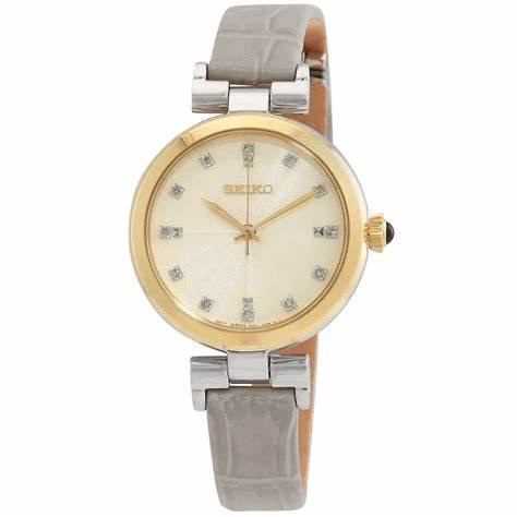 Seiko SRZ546P1 Women's Quartz Watch, Champagne Dial, Beige Leather Strap