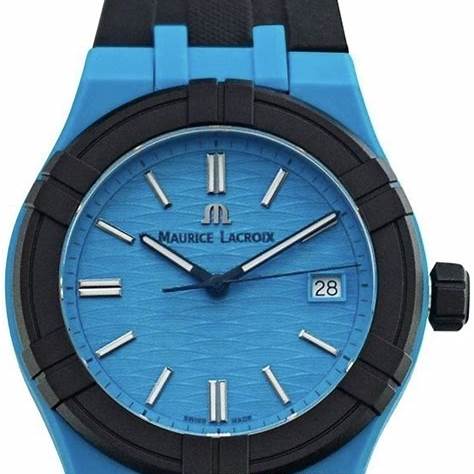 Maurice Lacroix AI2008-80080-300-0 Men's Aikon #Tide 40mm Watch, Blue Dial, Black Rubber Strap