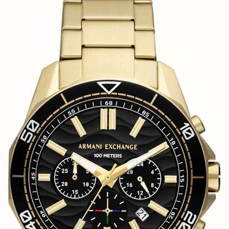 Armani Exchange AX1958 Men's Chronograph Watch - Gold-Tone Stainless Steel Bracelet, Black Dial