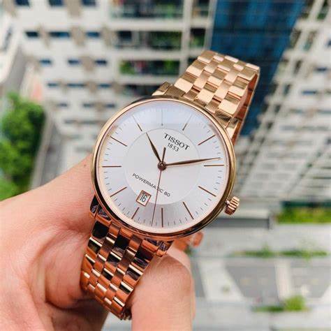 Tissot Carson Premium Powermatic 80 T122.407.33.031.00 Reloj automático para hombre, esfera plateada, brazalete de acero inoxidable con PVD oro rosa