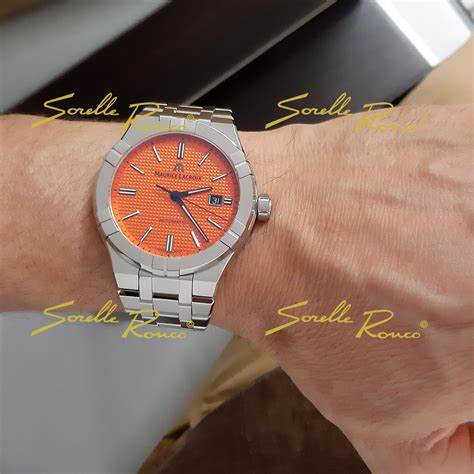 Maurice Lacroix AI6008-SS00F-530-E Men's Aikon Automatic 42mm Limited Summer Edition Watch, Orange Dial, Stainless Steel Bracelet