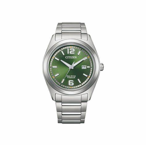Citizen AW1641-81X Orologio Eco-Drive Super Titanium da uomo - Quadrante verde 41,5 mm, bracciale in titanio