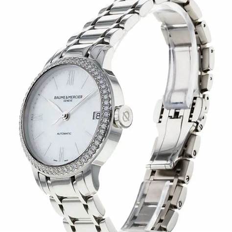 Baume & Mercier Classima 10479 Reloj Automático Mujer - 31mm Esfera Nacarada, Bisel Diamante, Pulsera Acero