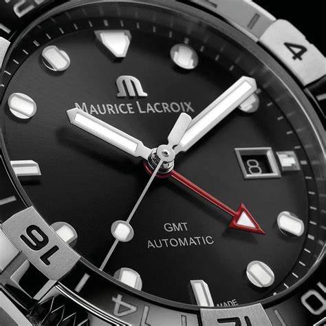 Maurice Lacroix AI6158-SS00F-330-A Men's Aikon Venturer GMT 43mm Watch, Black Dial, Stainless Steel Bracelet