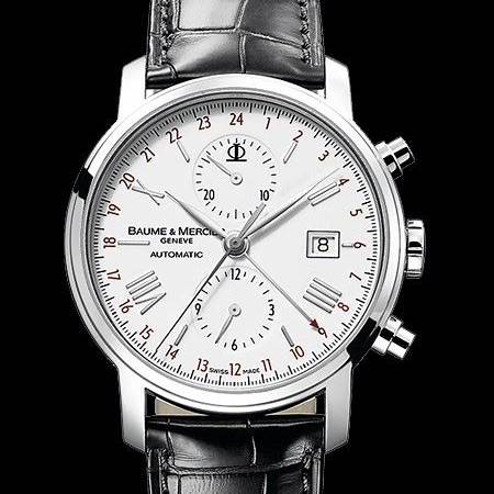 Baume & Mercier Classima Executives M0A08851 Reloj GMT Cronógrafo Automático para Hombre, Esfera Blanca, Correa de Piel Negra