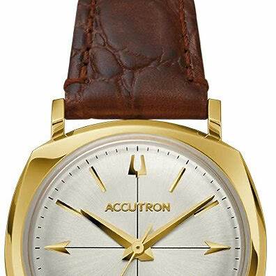 Bulova Accutron Legacy 2SW7A003 Limited Edition Men's Automatic Watch - 33mm Gold-Tone Stainless Steel Case, Silver-White Dial, Brown Croco-Embossed Leather Strap