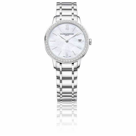 Baume & Mercier Classima 10478 Reloj Cuarzo Mujer - 31mm Esfera Nacarada, Bisel Diamante, Pulsera Acero