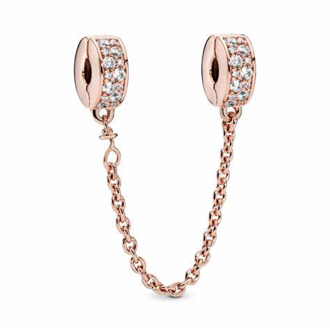 Pandora 786322CZ-05 Clear Pavé Safety Chain Clip Charm - 14k Rose Gold-Plated, 5cm