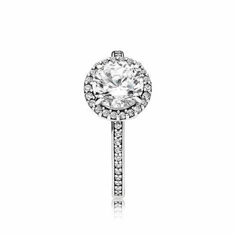 Pandora 196250CZ-50 Anillo Halo Destello Redondo - Plata de Ley, Tamaño 50